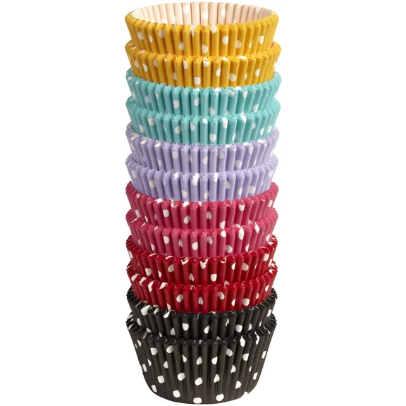CRESTIN- Pack Of 300 Polka Dot Baking Cups 2 Inch Standard Colorful Fluted Cups