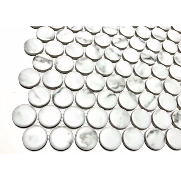 CRESTIN- Penny Round 1X1" Carrara Look Matte Porcelain Mosaic Wall Floor Tile Backsplash