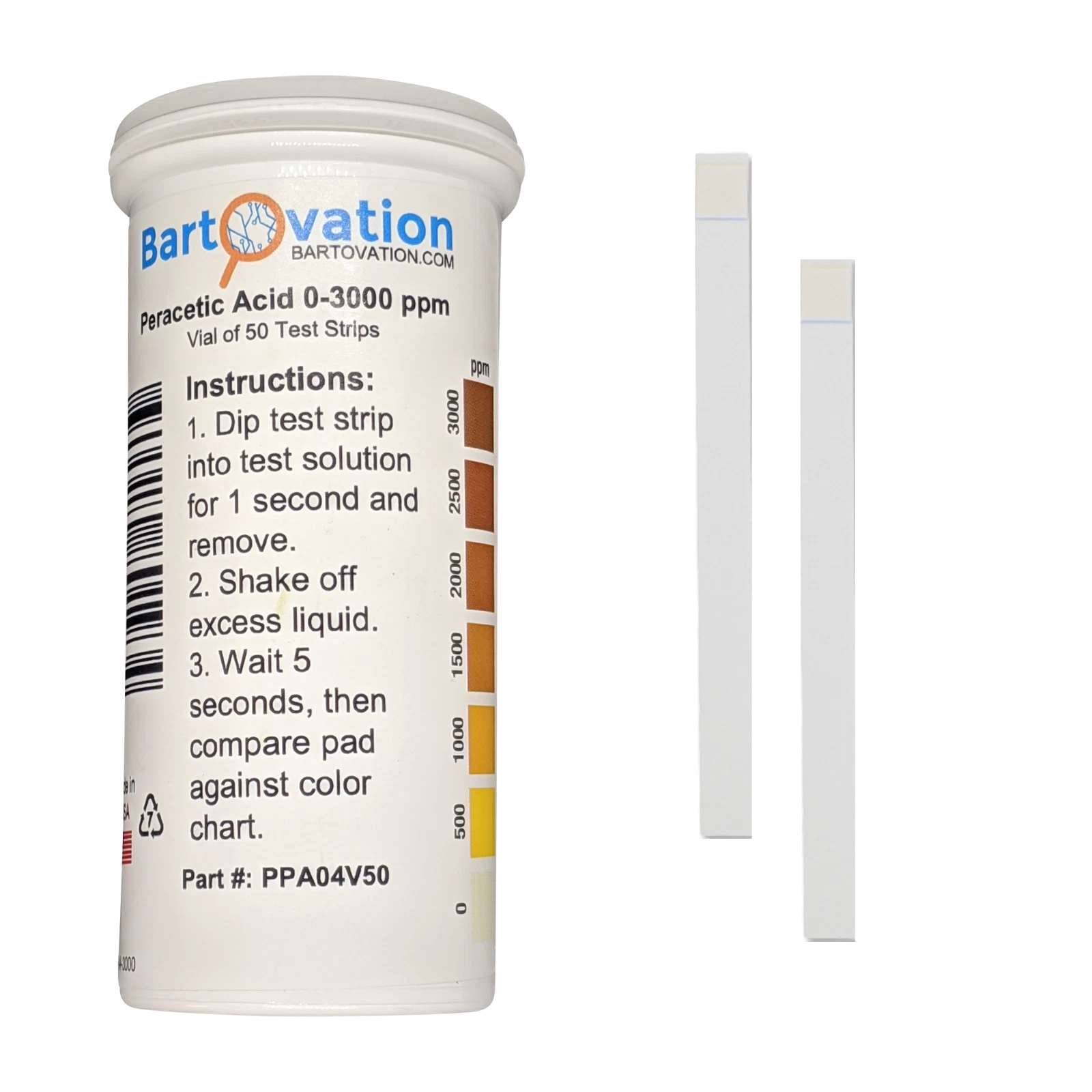 CRESTIN- Peracetic Acid Test Strips, Extra High-Level, 0-3000 Ppm [Vial Of 50 Strips]