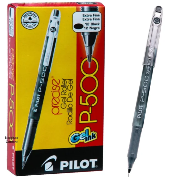 CRESTIN- Pilot P500 Extra Fine 38600, Black Ink, 0.5Mm Precise Gel Roller Pen, 12 Pens