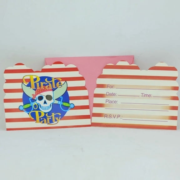 CRESTIN- Pirate Skull Boys Birthday Party Invitations W/ Envelopes 6 Pcs Kids Free Ship