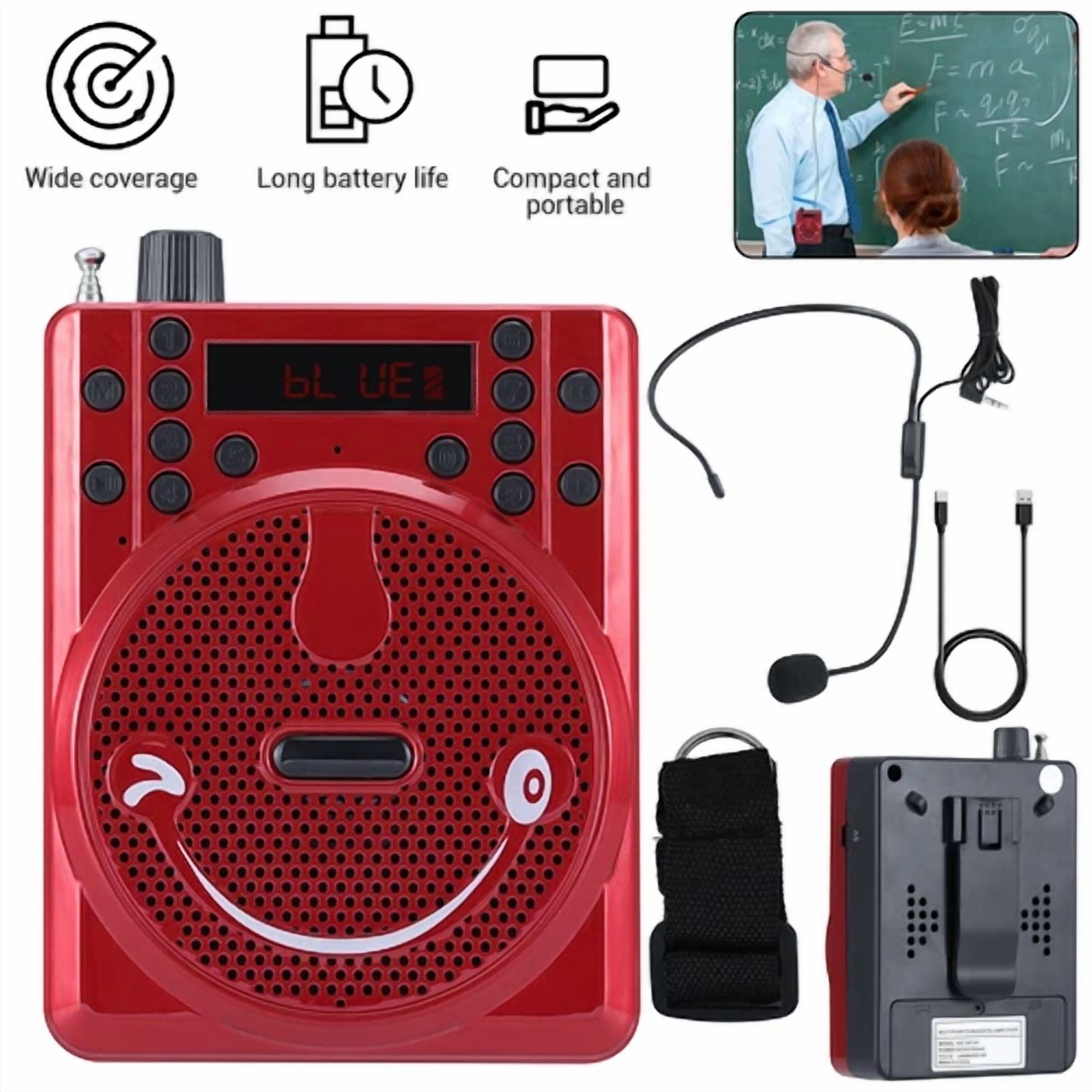 CRESTIN- Portable Wireless Amplifier With Wired Microphone Bt-82 Red Voice Amplifier Am