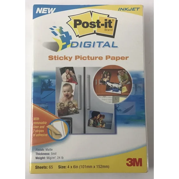 CRESTIN- Post-It Digital Sticky Picture Paper - 4" X 6" For Inkjet Printer 65 Sheets