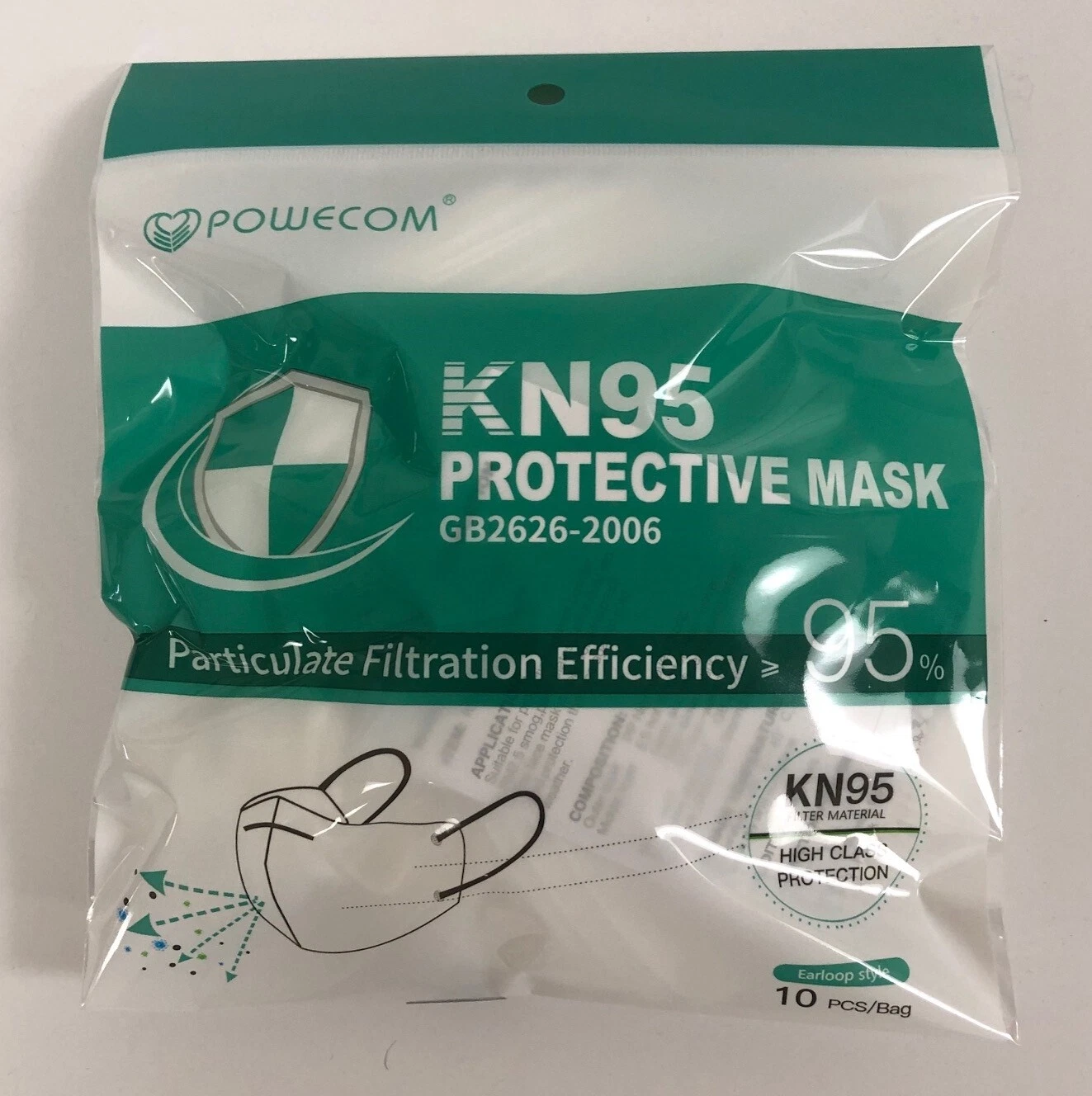 CRESTIN- Powecom Kn95 Protective Face Mask Appendix A Emergency Use Authorized - 10 Pack