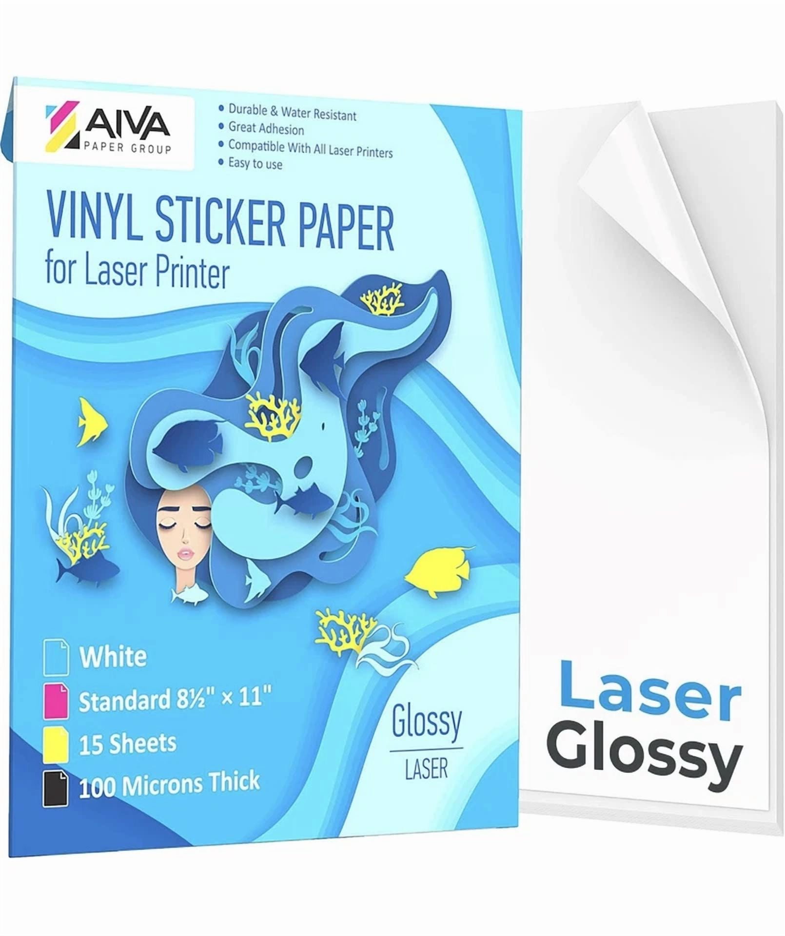 CRESTIN- Printable Vinyl Sticker Paper For Laser Printer - Glossy White - 15 Self