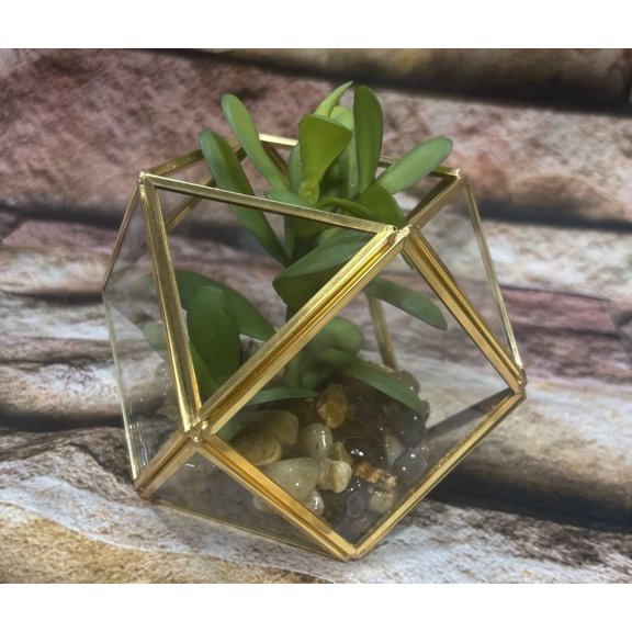 CRESTIN- Qty (2)Artificial Succulent Plant|Brass & Glass Terrarium| Opalhouse|5X4 Inches