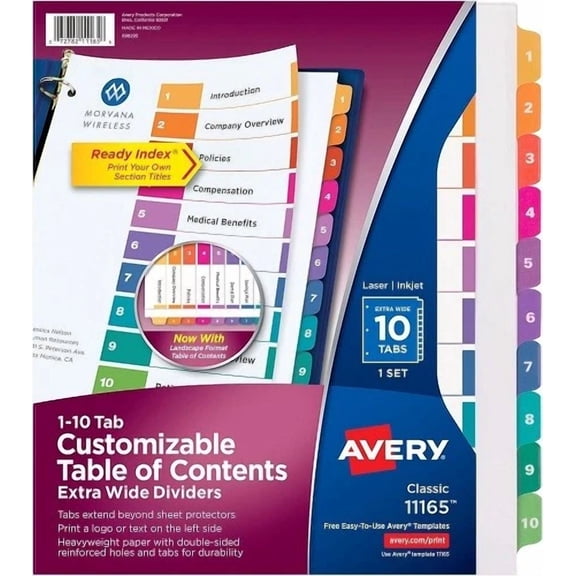CRESTIN- Ready Index(R) Customizable Table Of Contents Extra-Wide Dividers 1-10 Tab - 1Ea