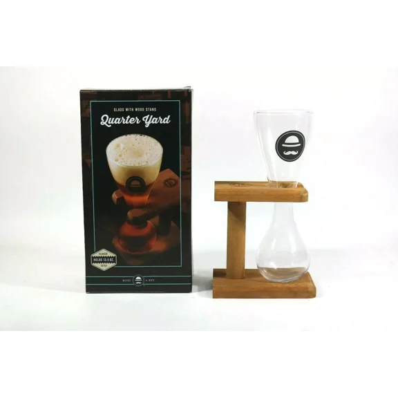 CRESTIN- Ross & Rye 13.5Oz Quarter Yard Beer Glass With Wood Stand