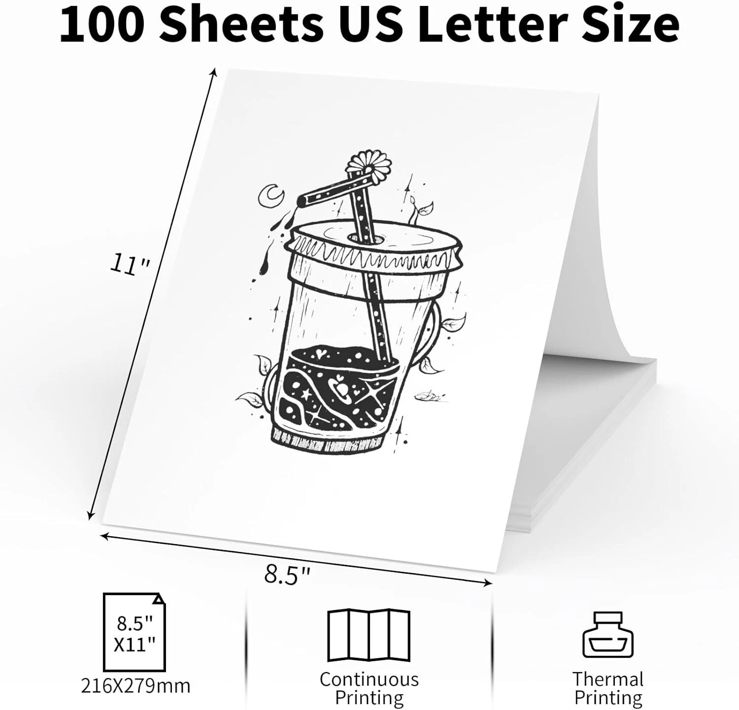 CRESTIN- SIANA- 100-Sheets Folded Continuous A4 Thermal Paper 8.5"X11" M08F Printer Quick-Dry Us