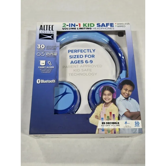 CRESTIN- SIANA- Altec Lansing Kid Safe 2-In-1 Bluetooth Wireless Headphones - Hero Blue
