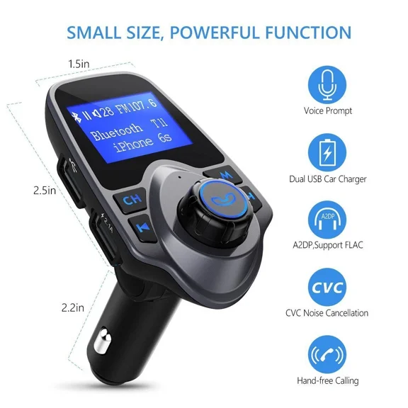 CRESTIN- SIANA- Car Bluetooth Fm Transmitter Radio Mp3 Wireless Adapter Hands-Free 2Port Charger