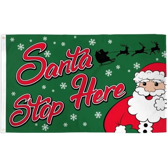 CRESTIN- Santa Stop Here Flag 3X5Ft Poly Christmas Holiday Flag Santa Clause Home Decor