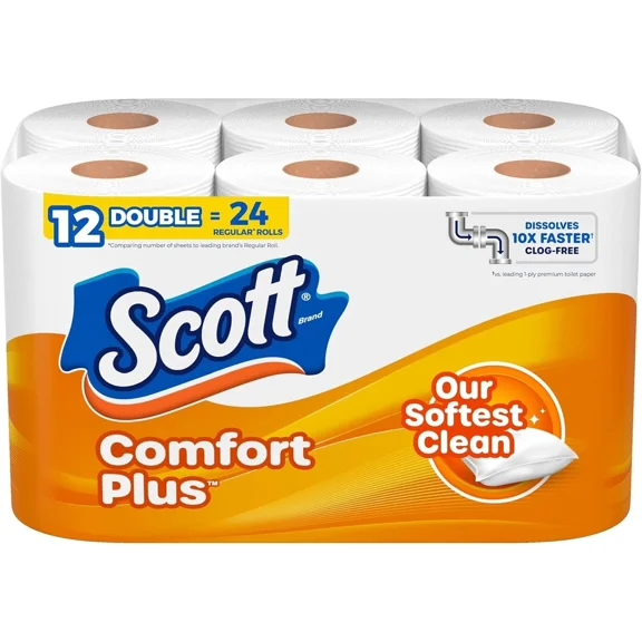CRESTIN- Scott Comfortplus Toilet Paper, 12 Double Rolls,231 Sheets Per Roll, Septic Safe