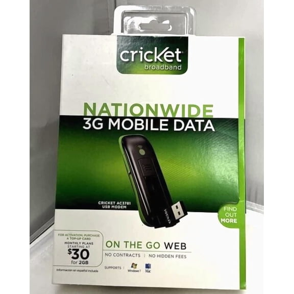 CRESTIN- Sealed New Zte Ac3781 Cricket Mobile 3G Data Portable Wireless Usb Modem Pc/Mac