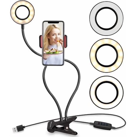 CRESTIN- Selfie Ring Light With Cell Phone Holder Stand For Live Stream/Makeup, Clip On,