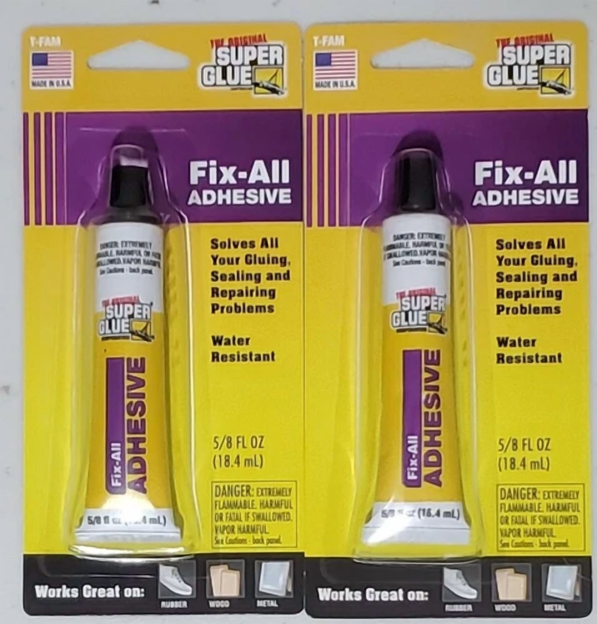 CRESTIN- Set Of 2 Super Glue Fix-All Adhesive 5/8Oz (18.4Ml) Tube Water Resistant