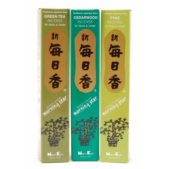 CRESTIN- Set Of 3 Box Nippon Kodo Morning Star Green Tea Cedarwood Pine 50 Sticks Incense