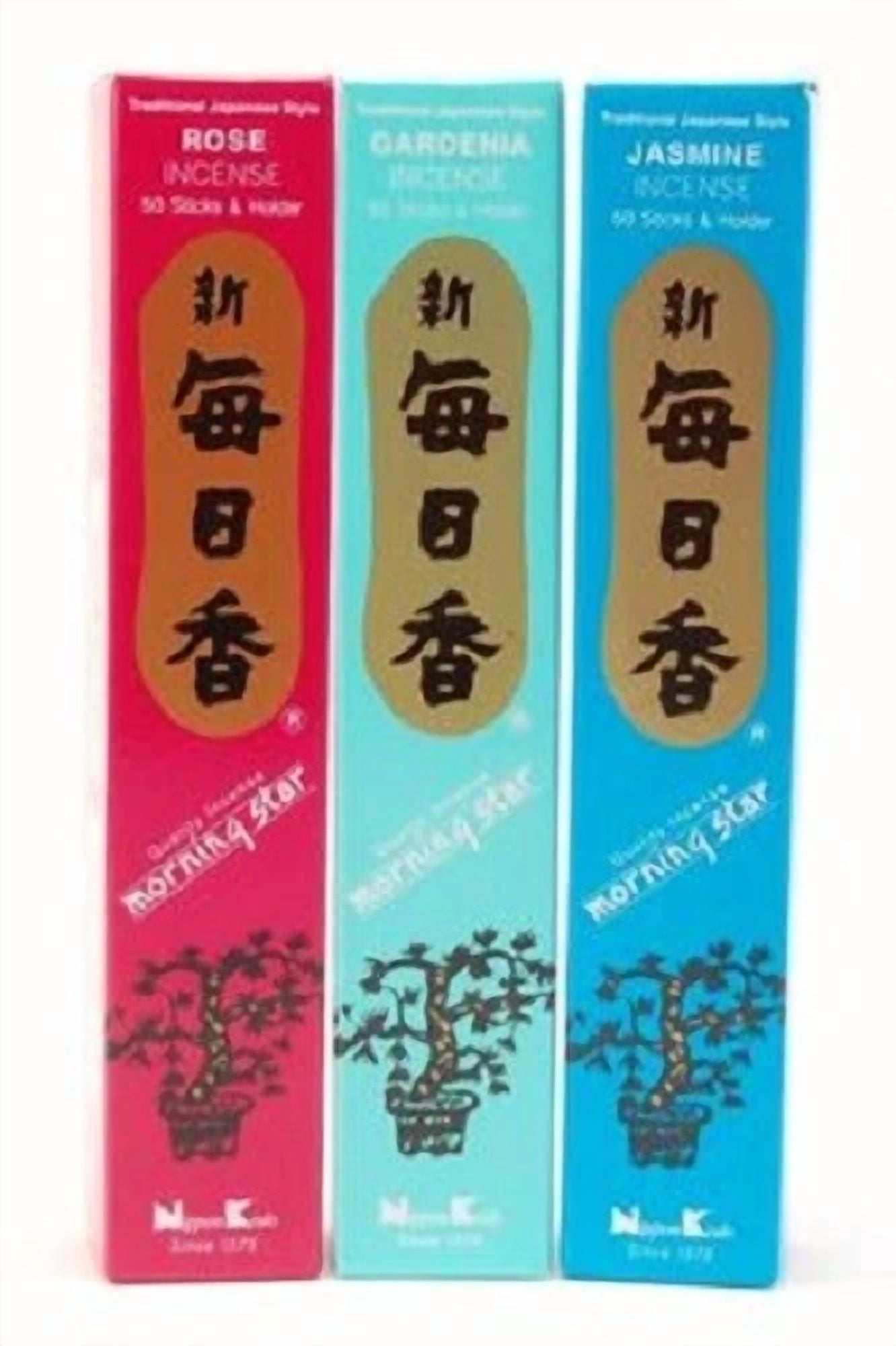 CRESTIN- Set Of 3 Boxes Nippon Kodo Morning Star Rose Gardenia Jasmine 50 Sticks Incense