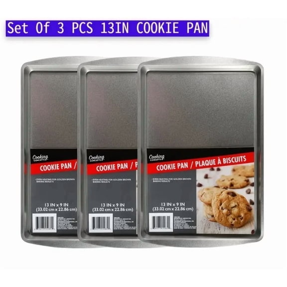 CRESTIN- Set Of 3 Non-Stick 13 Inches Cookie Silvery Sheets Home Cookie Tray Cookie Pans