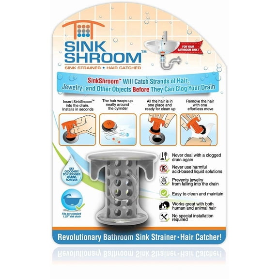 CRESTIN- Sinkshroom Gray Revolutionary Hair Catcher Drain Protector Strainer By Tubshroom