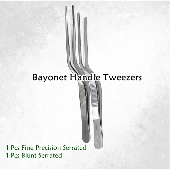 CRESTIN- Stainless Steel Food Tongs Offset 6" Tweezers Chef Use Plating, Decorating Tools