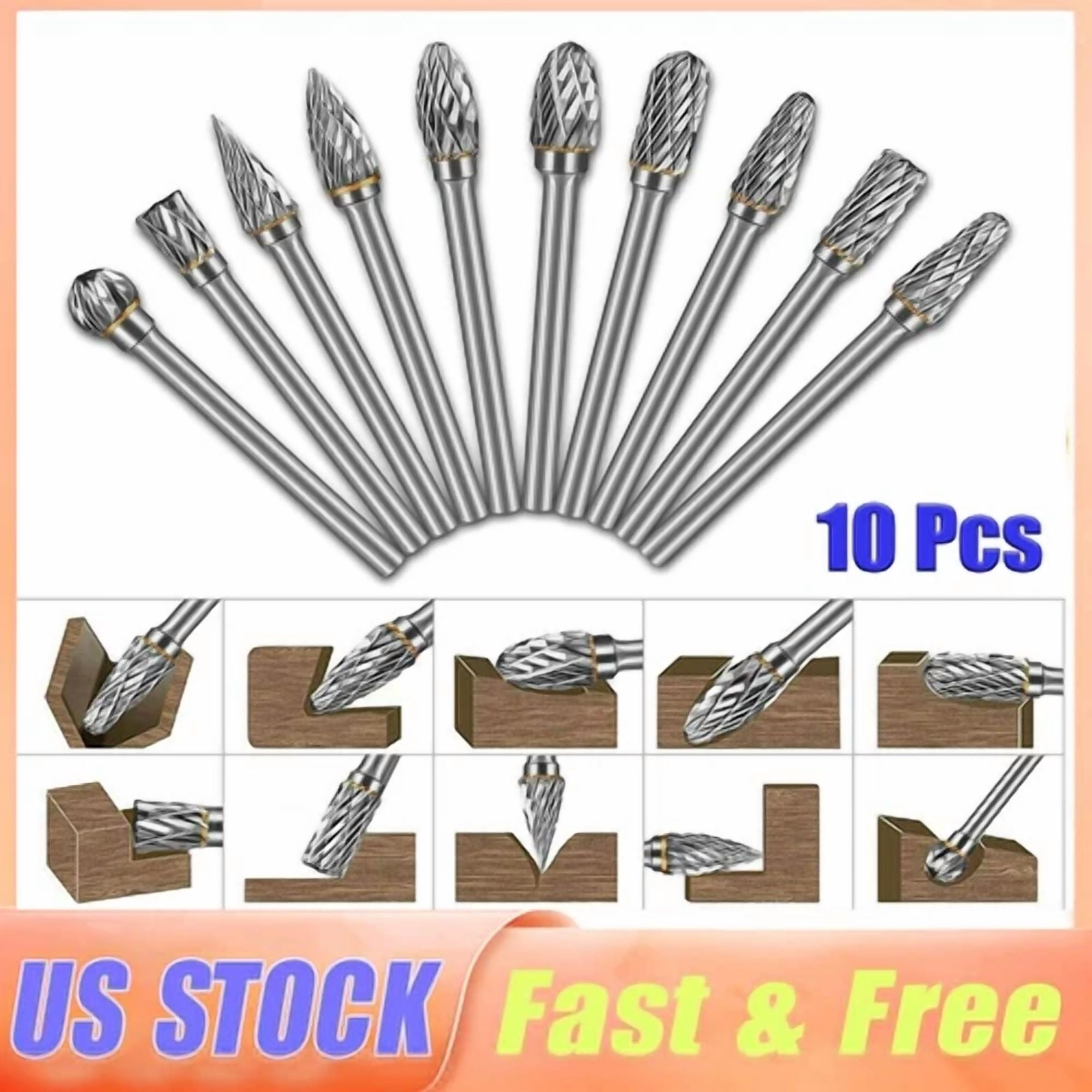 CRESTIN- Steel Tungsten Carbide Rotary Burr Bit Set 1/8" Cutting Carving Burrs For Dremel