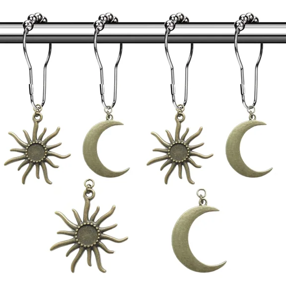CRESTIN- Sun Moon Celestial Shower Curtain Hooks Rings - Mid Century Abstract Boho Shower