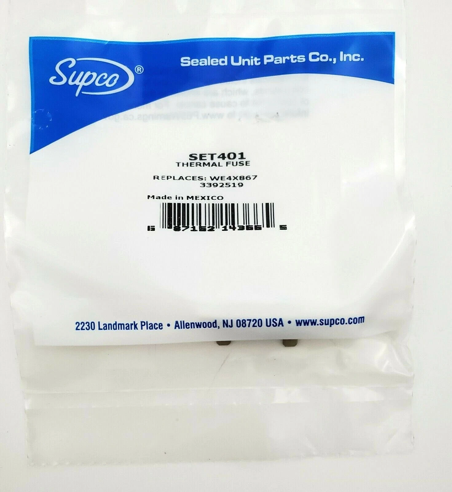 CRESTIN- Supco Set401 Thermal Fuse For Dryers Replaces We4X867