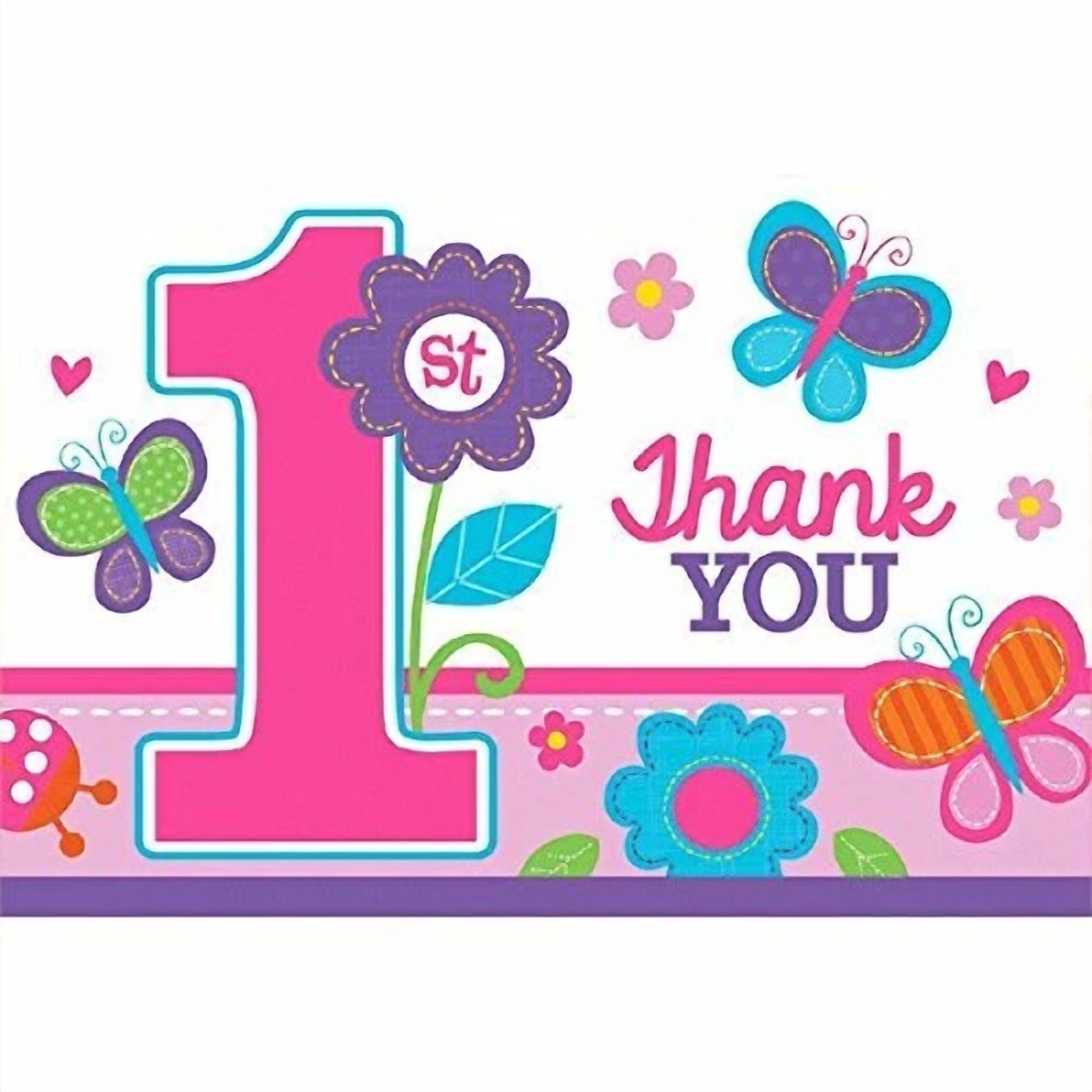 CRESTIN- Sweet Girl Butterfly Flower Cute Kids 1St Birthday Party Thank You Notes Cards