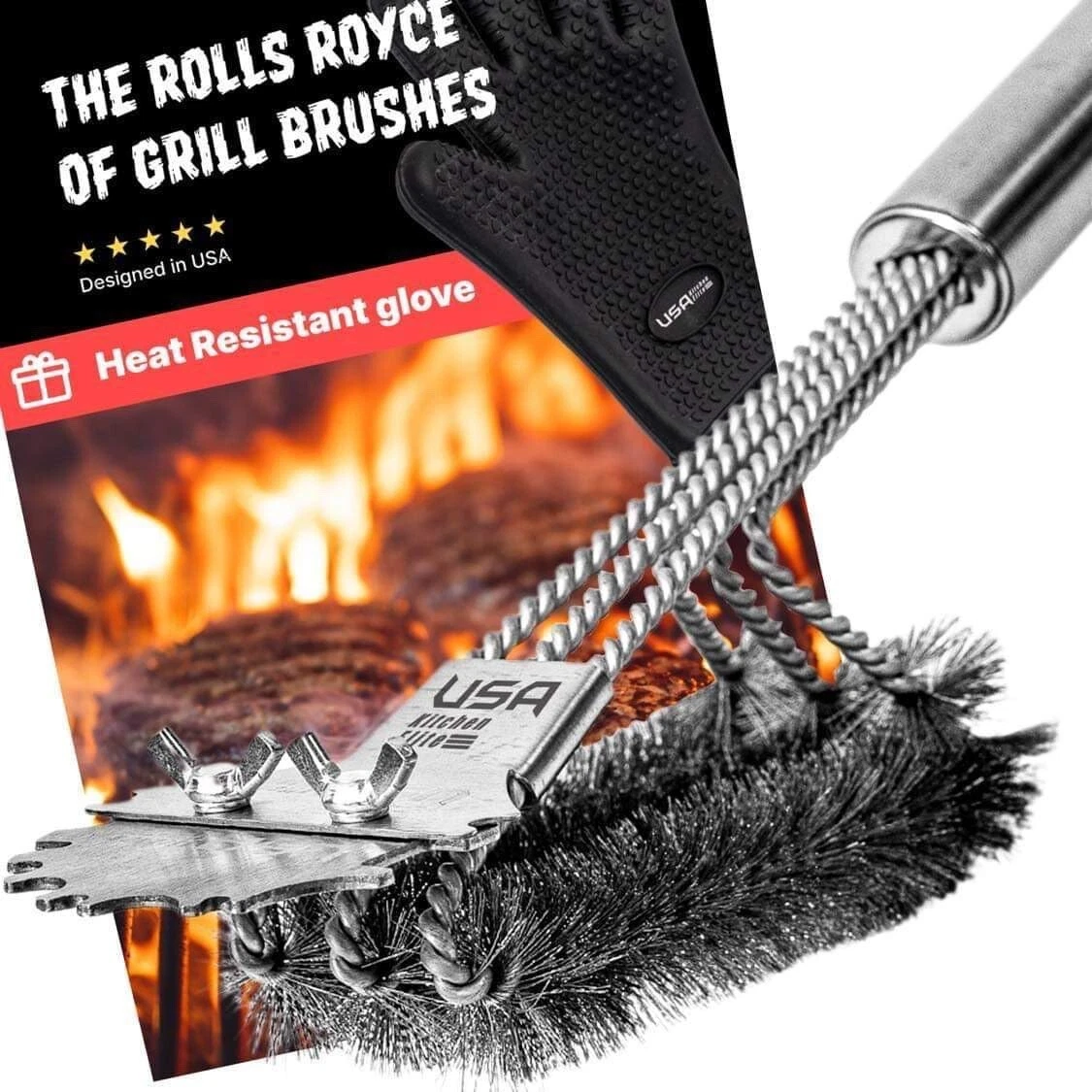 CRESTIN- The Rolls Royce Of Grill Brushes Stainless Steel Bbq Durable Double Scraper