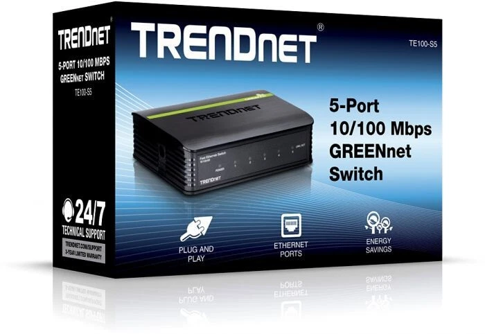 CRESTIN- Trendnet Te100-S5 Fast Ethernet Switch Te100-S5/As, Black With Power Supply