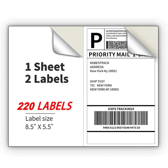 CRESTIN- Us 220 Shipping Labels 8.5X5.5 Blank Address Self Adhesive 2 Per Sheet Ups