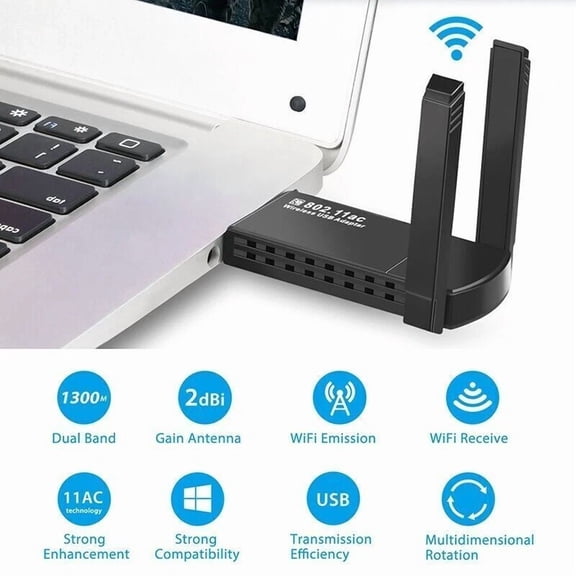 CRESTIN- Usb 3.0 Wireless Wifi Adapter 1300Mbps Long Range Dongle Dual Band 5Ghz Network