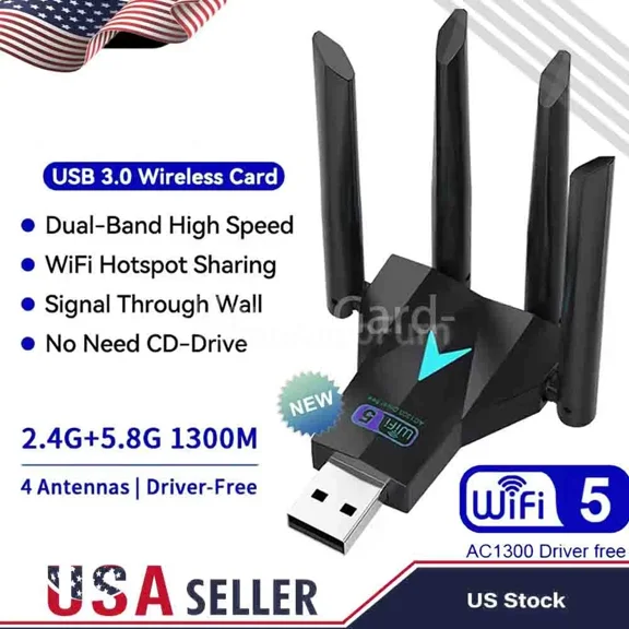 CRESTIN- Usb 3.0 Wireless Wifi Adapter 1300Mbps Long Range Dongle Dual Band 5Ghz Network