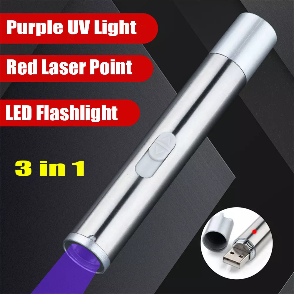 CRESTIN- Usb Rechargeable Red Laser Pointer Pen Single Beam Mini Led Flashlight Uv Light