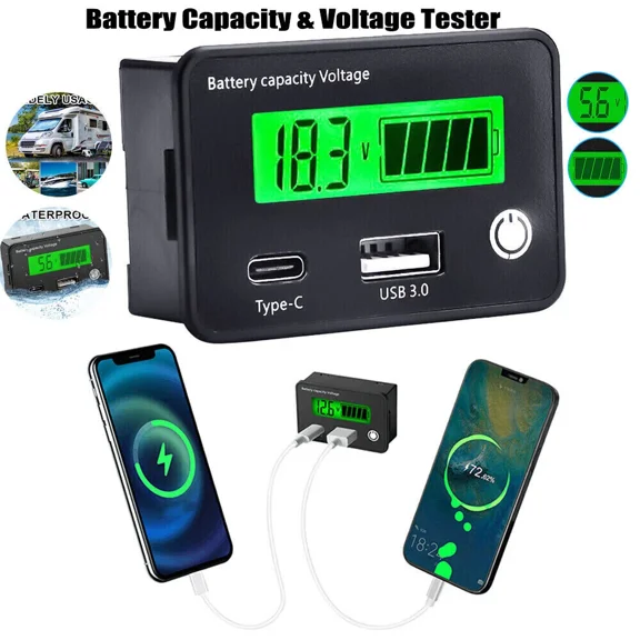 CRESTIN- Usb Type-C Battery Capacity Voltmeter Tester Lithium Voltage Meter Gauge Monitor