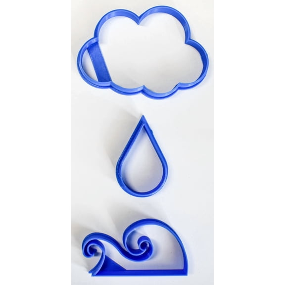 CRESTIN- Water Cycle Cloud Raindrop Ocean Wave Set Of 3 Cookie Cutter Pr1107