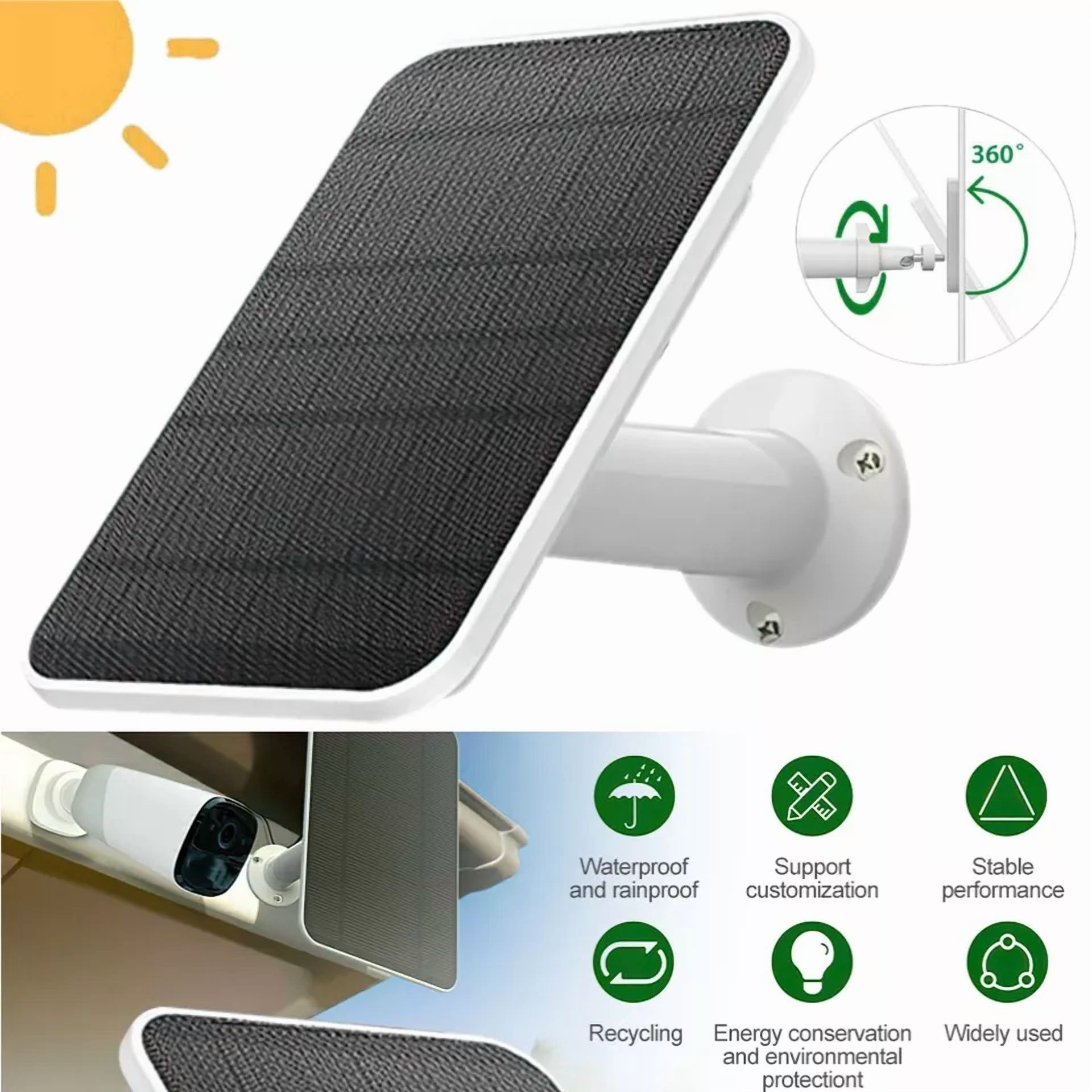 CRESTIN- Waterproof Solar Panel Kit For Arlo Essential Spotlight Camera Doorbell Charger