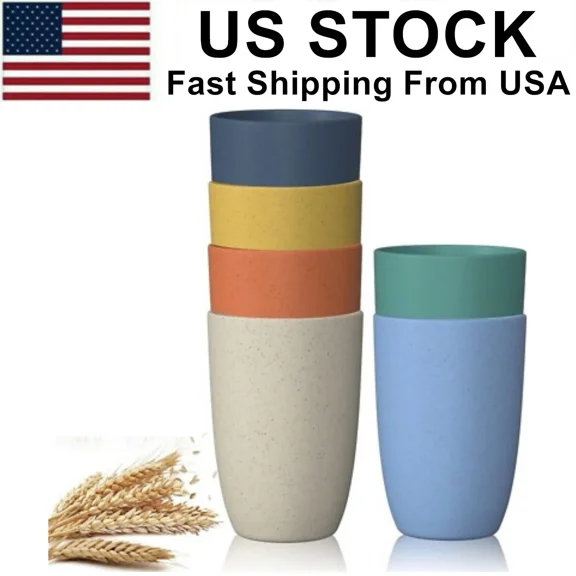 CRESTIN- Wheat Straw Cups 6Pcs Good Alternative To Plastic Reusable Cups 11Oz Unbreakable