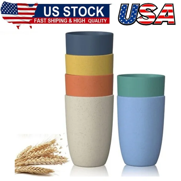 CRESTIN- Wheat Straw Cups 6Pcs Good Alternative To Plastic Reusable Cups 11Oz Unbreakable