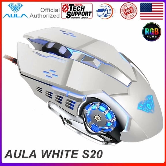 CRESTIN- White Rgb Gaming Mouse Led 6 Buttons Programmable Optical Backlit 2400 Dpi Mice