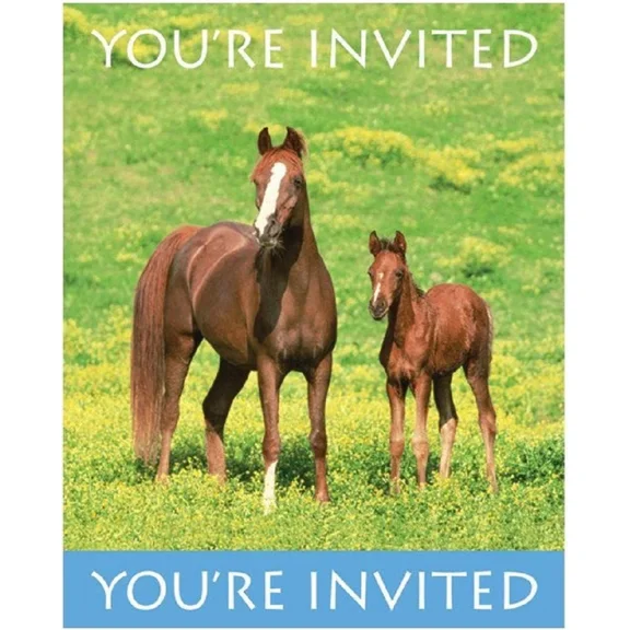 CRESTIN- Wild Horses Animal Farm Western Ranch Birthday Party Invitations W/Envelopes