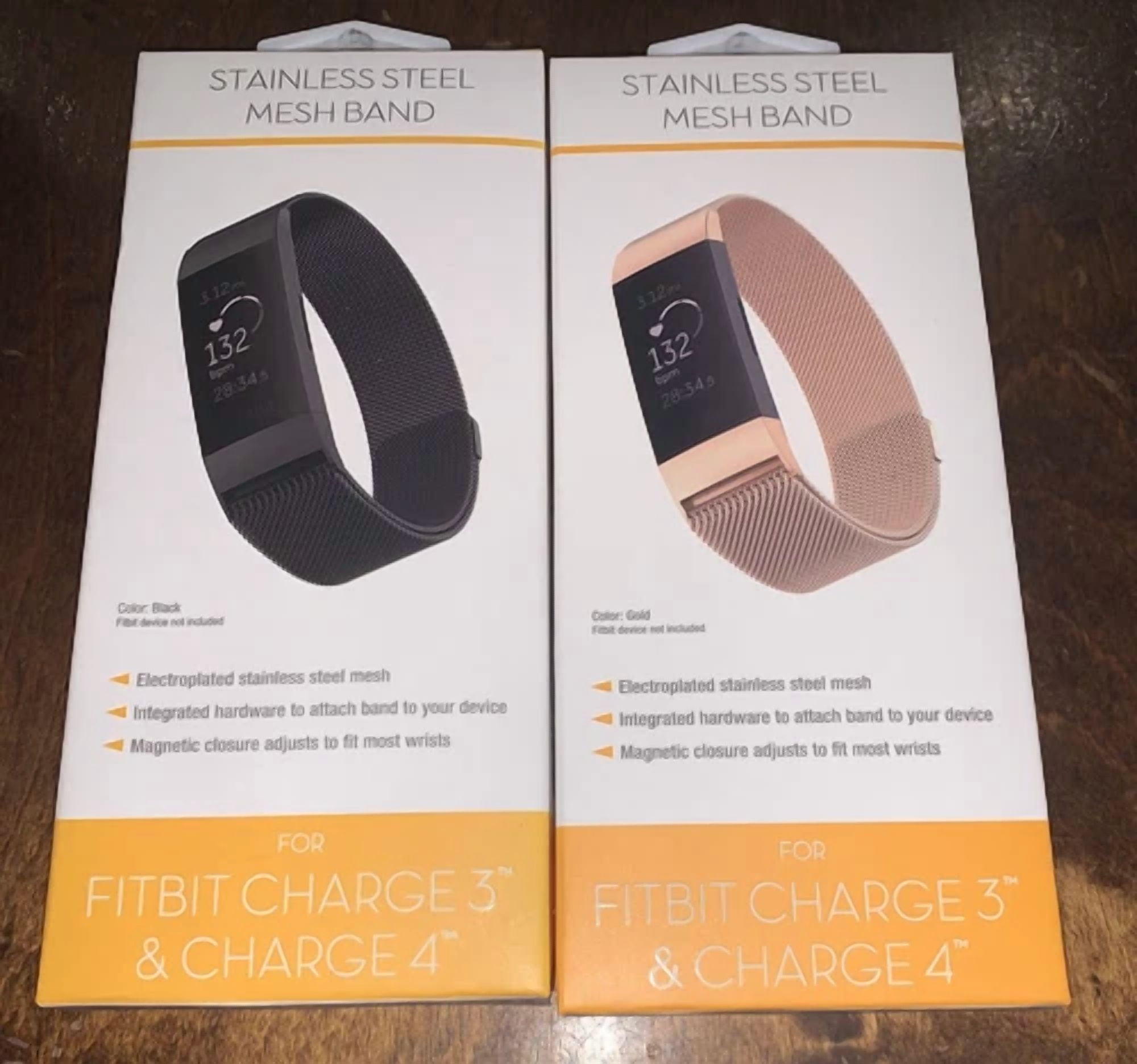 CRESTIN- Withit 1 Rose Gold And 1 Black Watch Band For Fitbit Charge 3 & Charge 4