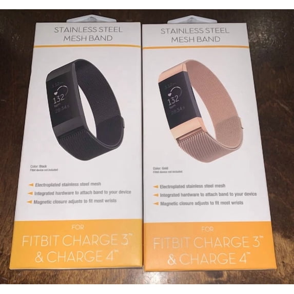 CRESTIN- Withit 1 Rose Gold And 1 Black Watch Band For Fitbit Charge 3 & Charge 4