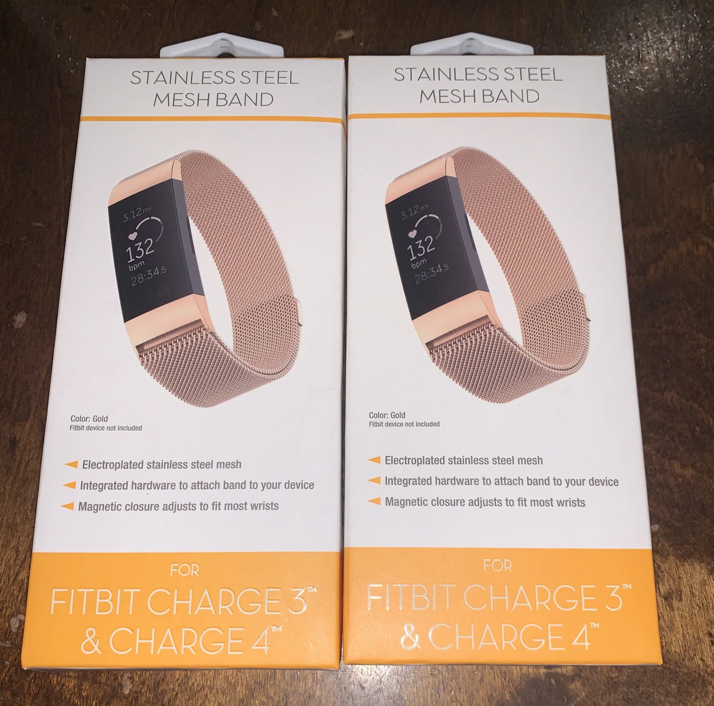 CRESTIN- Withit 2 Rose Gold Stainless Steel Mesh Band For Fitbit Charge 3 & Charge 4