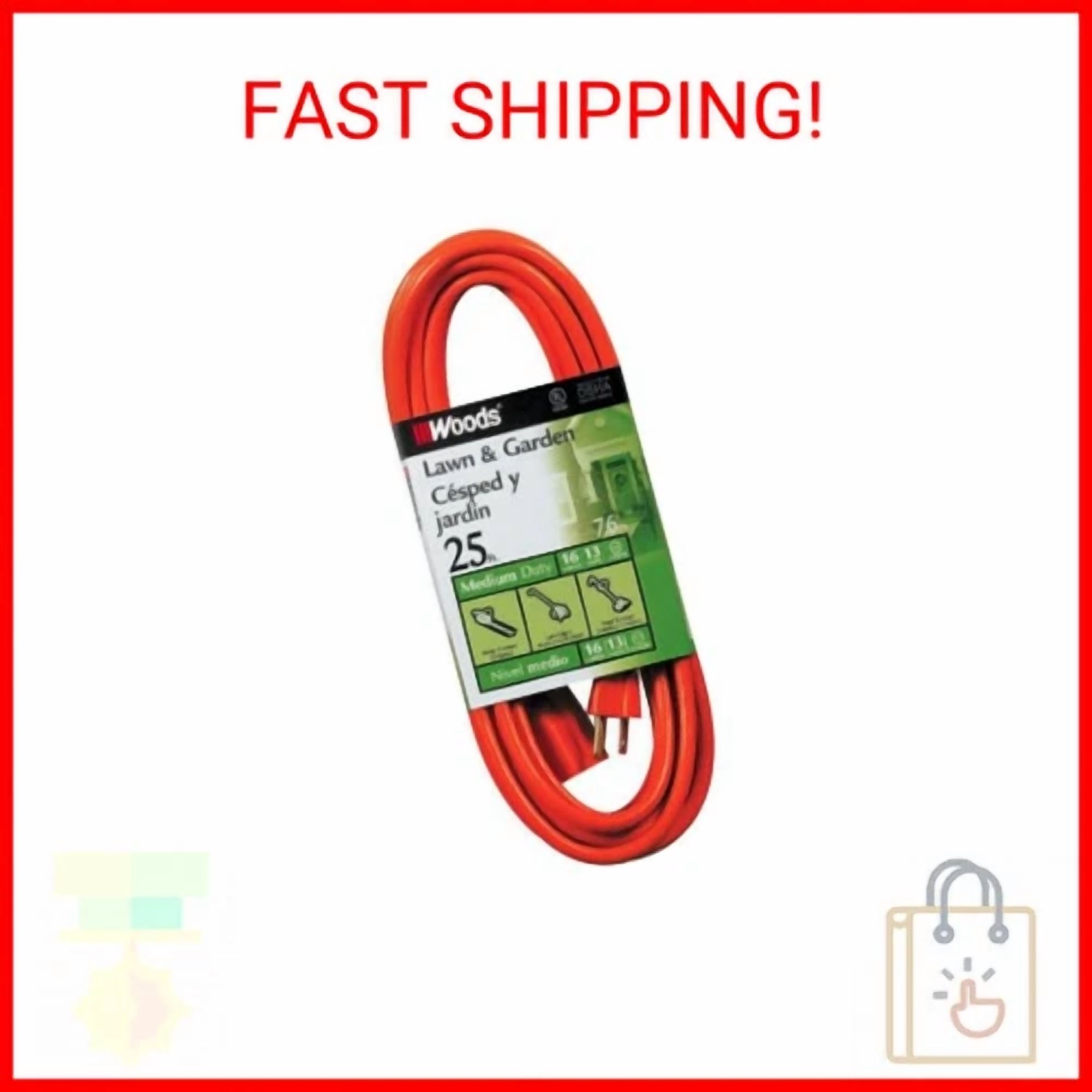CRESTIN- Woods Light Duty Extension Cord, 25Ft, 16 Gauge, 3 Conductor, General Purpose Ex
