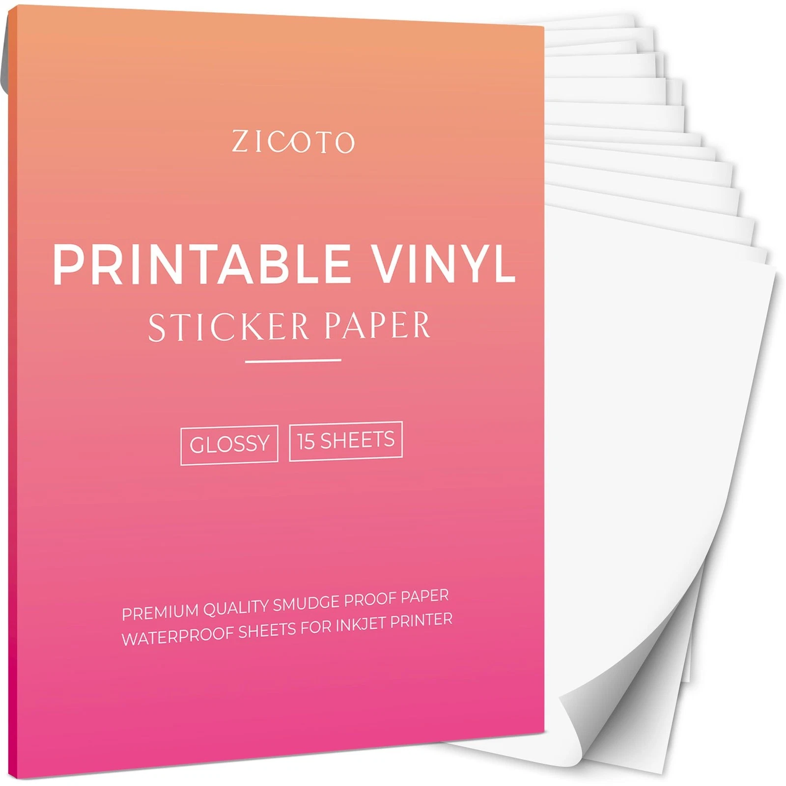 CRESTIN- Zicoto Premium Printable Vinyl Sticker Paper - Glossy White 8.5 X 11 I