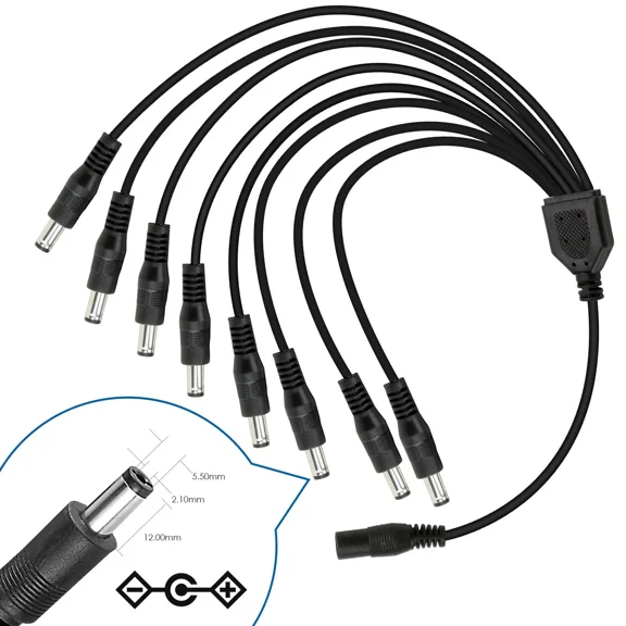 CRESTIN- Zosi Dc 1 Female To 8 Male Power Adapter Splitter Cable Wire For Cctv Camera