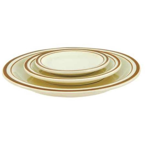 CRESTWARE SC43 Plate, 7-1/2", Ceramic Brown Speckled with Brown Band PK36