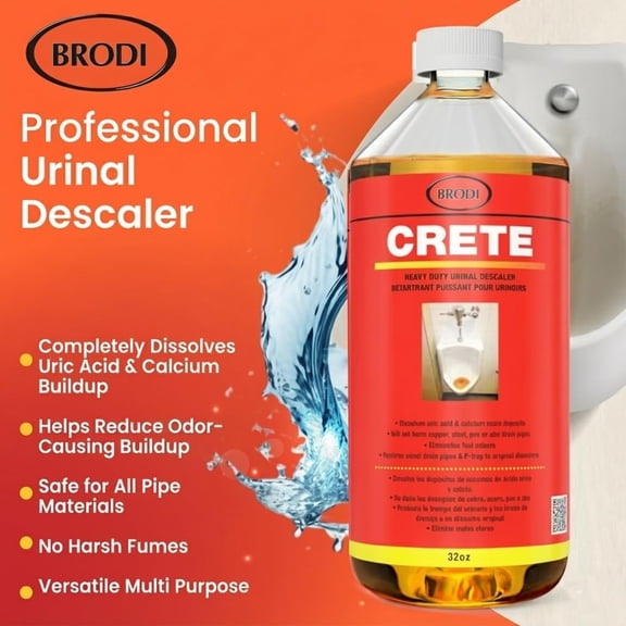 CRETE Urinal Drain Cleaner, Commercial Grade, Restores Pipes to Original Diameter, Urinal Descaler & Deodorizer, Safe for Pipes, No Harsh Fumes, Urine Salt Remover, 32 Fl Oz (Pack of 1)